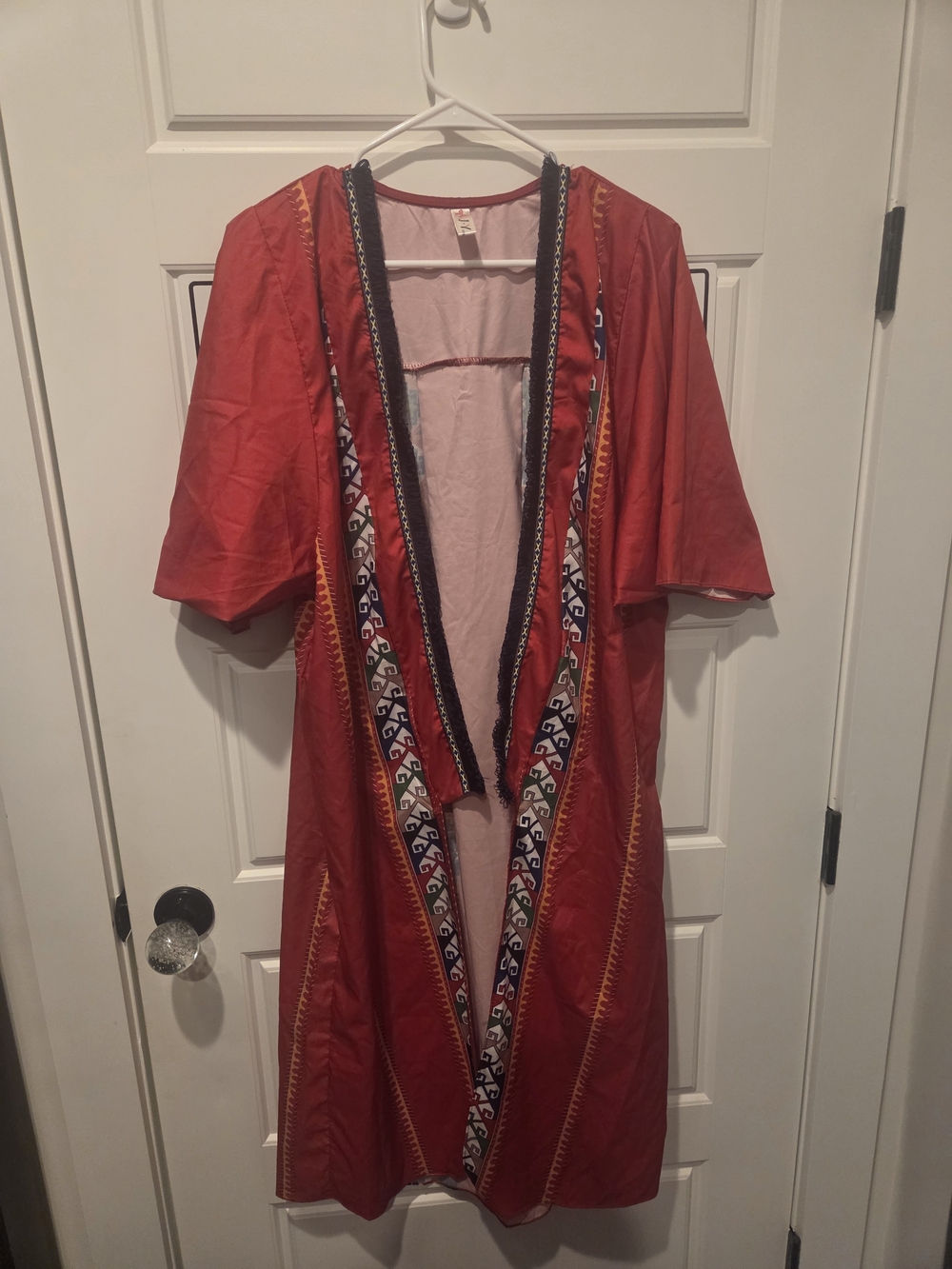Embroidered Open-Front Red Ethnic Duster